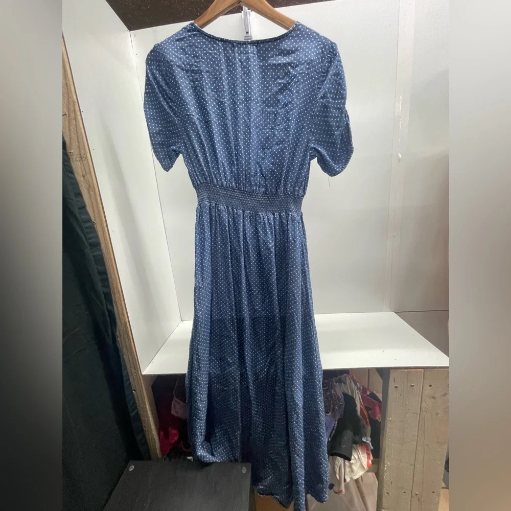 Blue Polka Dot Asymmetrical‎ Wrap Dress